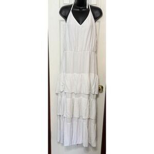 White‎ Shop Maxi Dress XLarge Halter Tiered Ruffle Sleeveless Sparkle